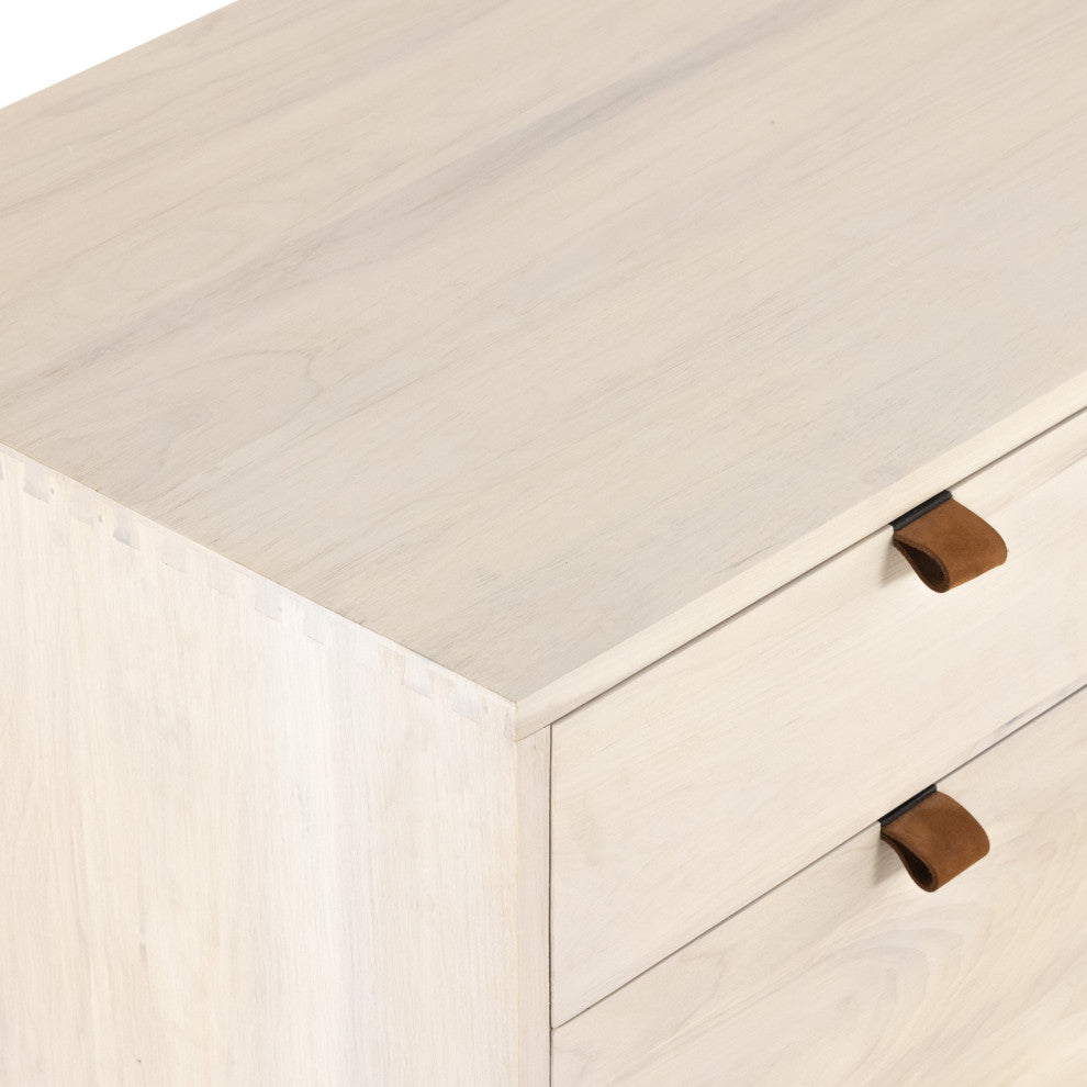 Trey Desk System With Filing Credenza Dove Poplar, Natural Iron, Toffee Leather