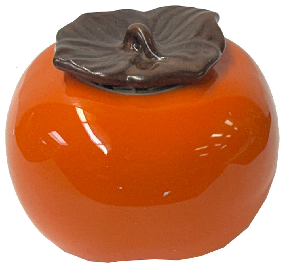 Chinese Orange Ceramic Small Persimmon Shape Display Lid Container ws3580B