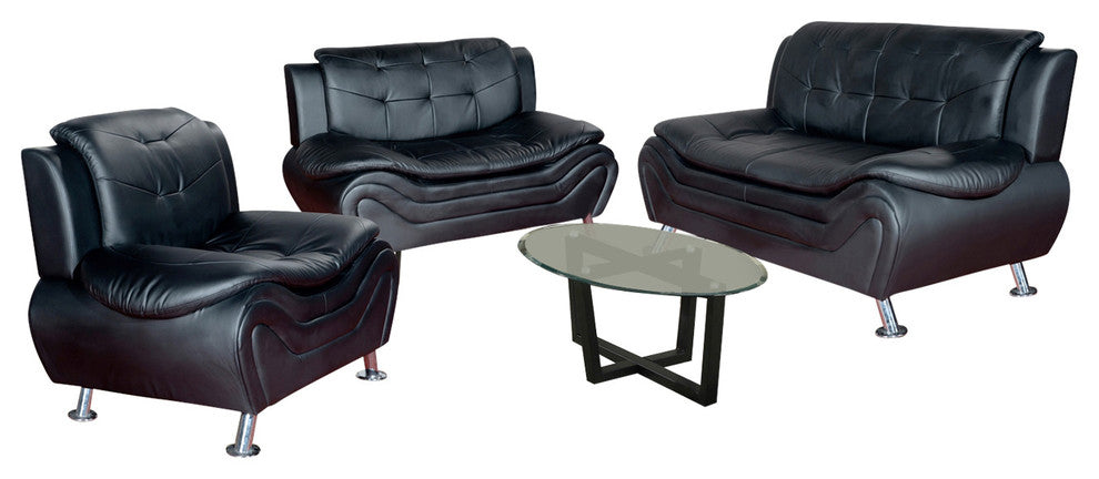 Emory 3-Piece Sofa and Love Seat Set, Black
