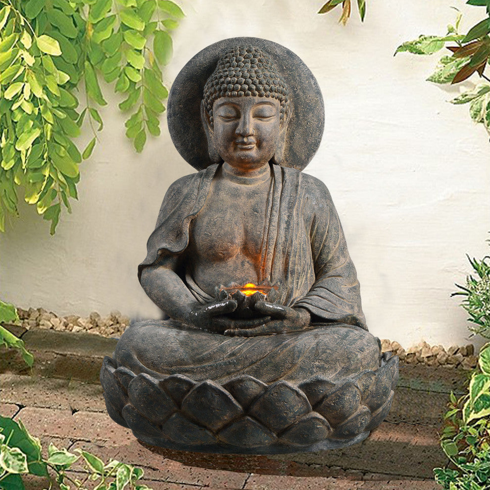 Outdoor Buddha Water Fountain w/ LED Lights