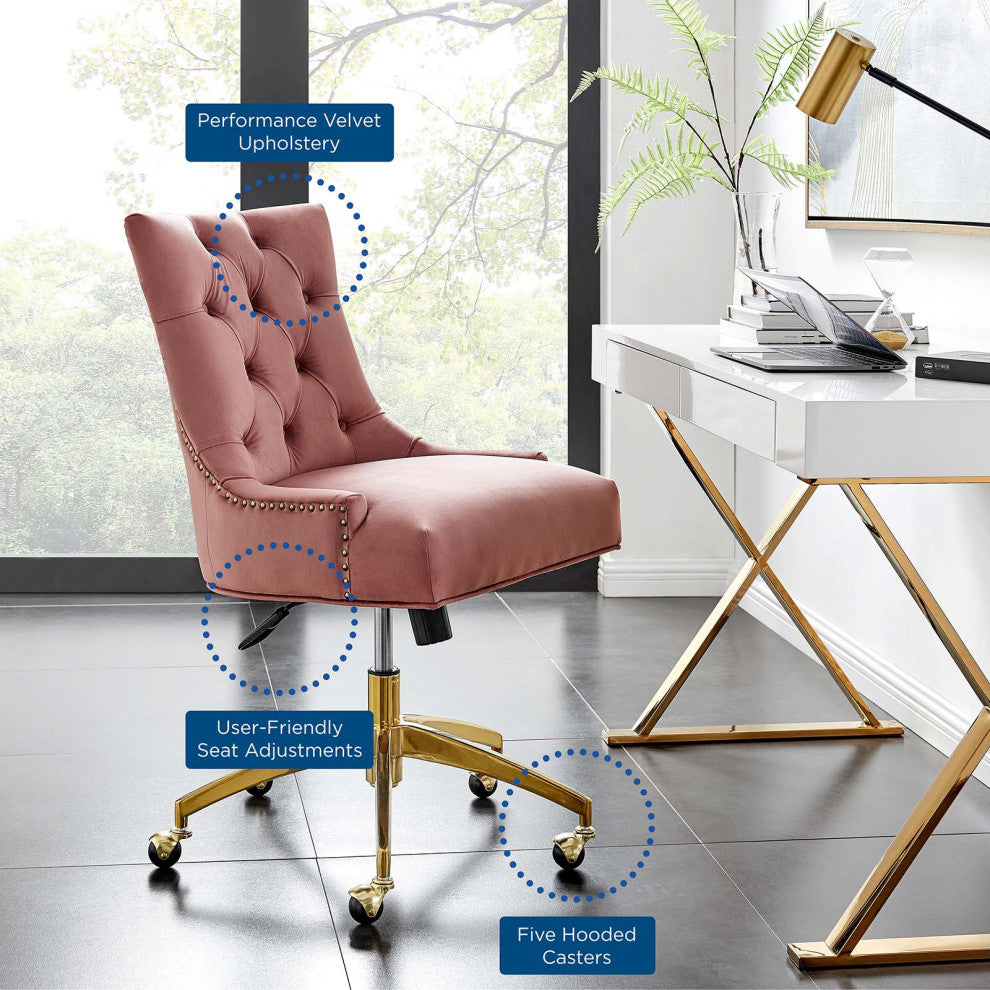 Regent Tufted Performance Velvet Office Chair Gold Dusty Rose