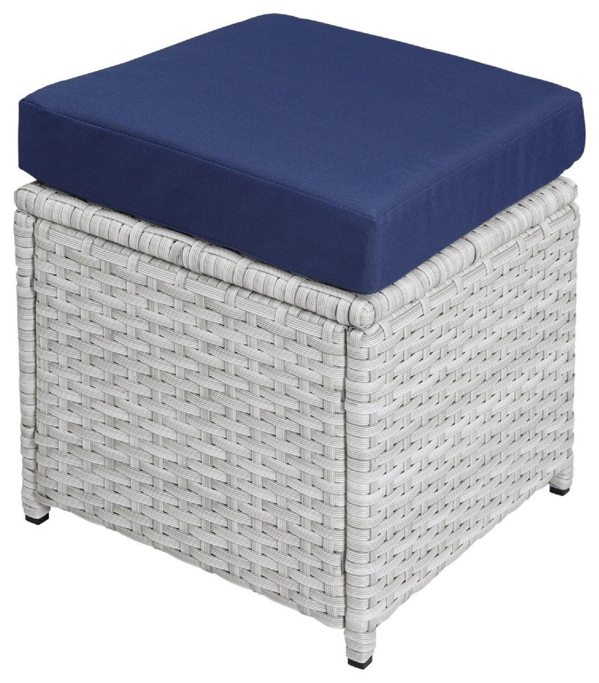 Benzara BM269034 9 Piece Patio Set With Wicker Frame and Ottoman, White