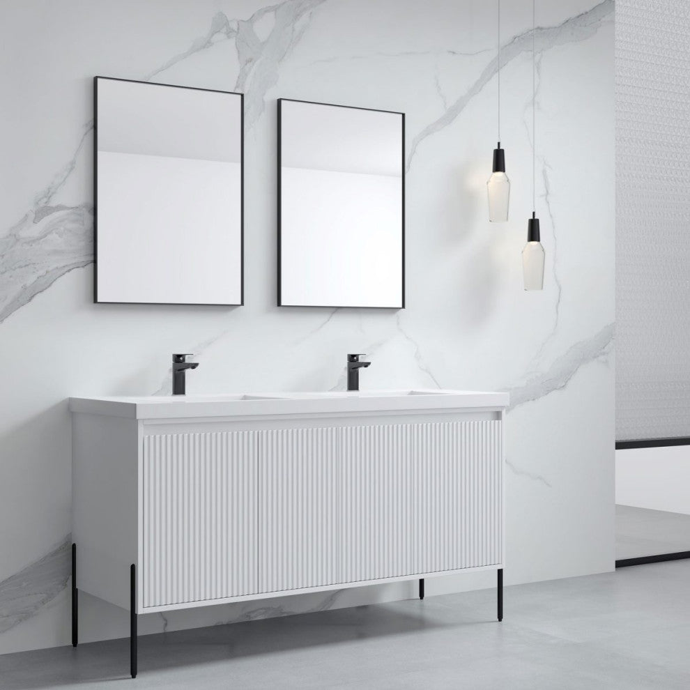 Flutie 60" Bathroom Vanity Set, White, Double White Sink