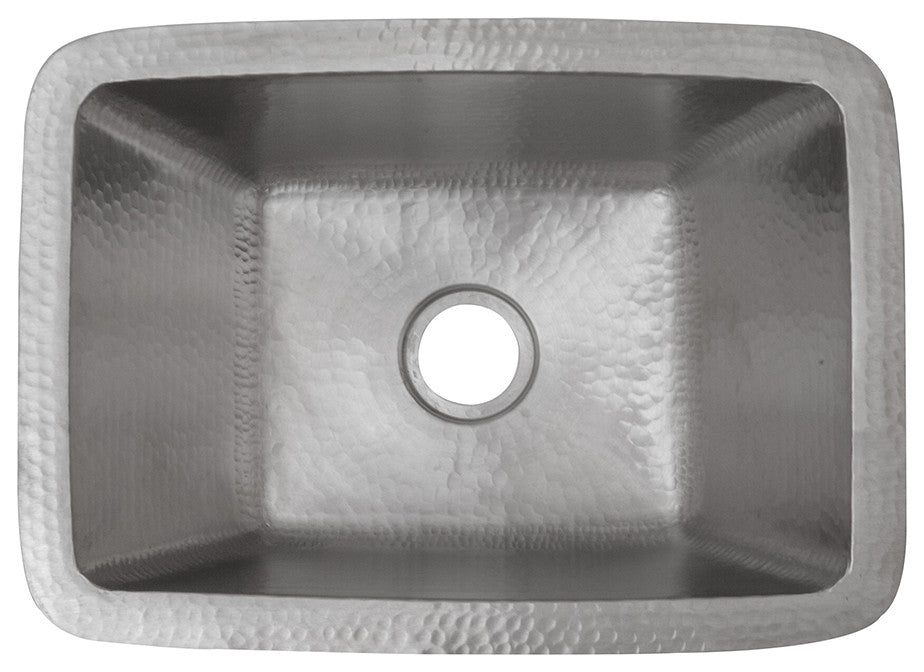 17" Rectangle Copper Bar Sink, Nickel, 2" Drain Opening, Drain & Accessories
