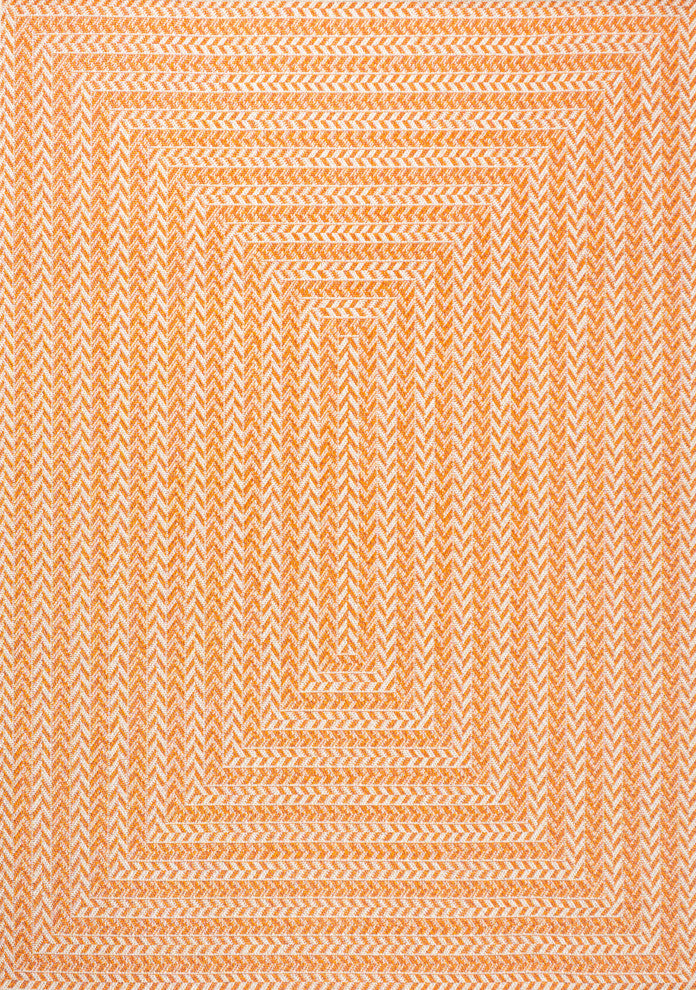 Chevron Modern Concentric Squares Indoor/Outdoor Area Rug, Orange/Cream, 3 X 5