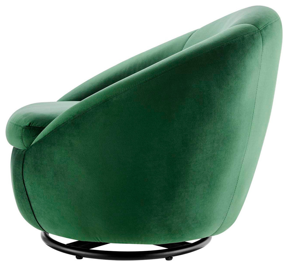 Armchair Swivel Accent Chair, Black Green, Velvet, Modern, Lounge Hospitality
