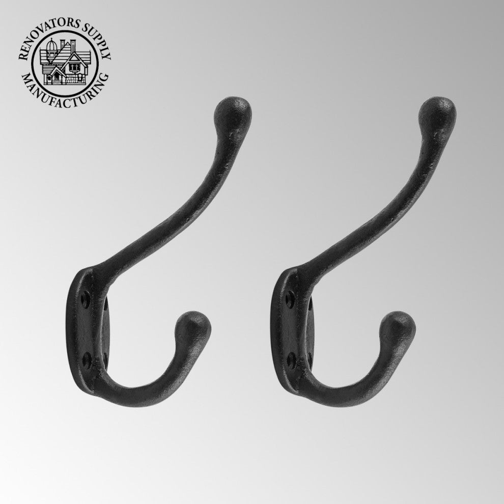 Black Coat Double Hooks Wrought Iron 5" L Wall Mount Rust Resistant Pack of 2