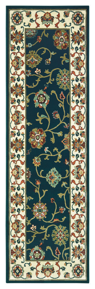 Karaman Floral Traditional Navy/ Ivory Area Rug, 2'3"x7'6"