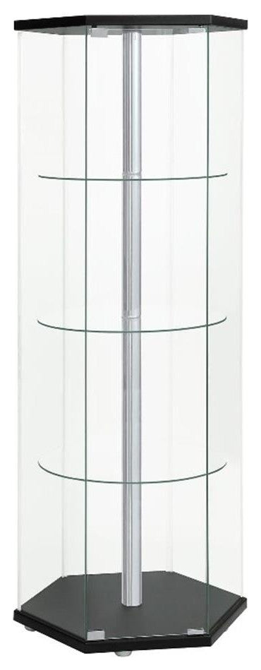Coaster Zahavah 4-shelf Hexagon Glass Curio Cabinet Black and Clear