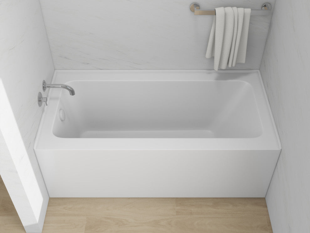 Vanity Art Alcove Soaking Acrylic Bathtub, Pure White, 60"x30", Left