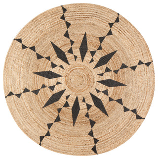 Jute Round Tribal Line Black Print, 6' Round