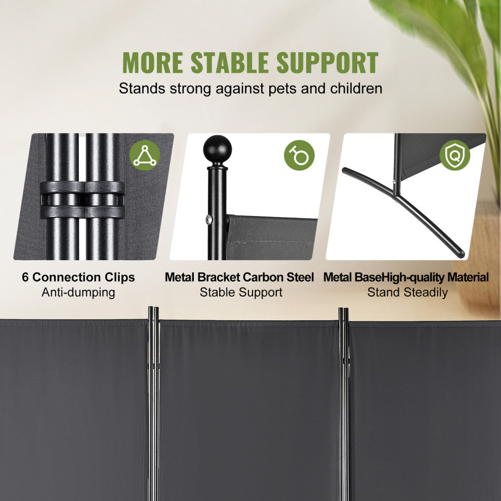 VEVOR Room Divider 3-Panel Folding Privacy Screen 89"x20.3"x72.8" Dark Gray