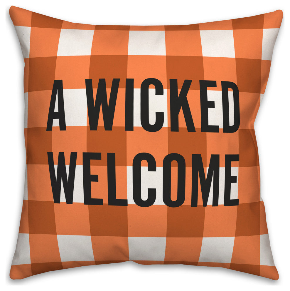 A Wicked Welcome Buffalo Check 18x18 Indoor/Outdoor Pillow