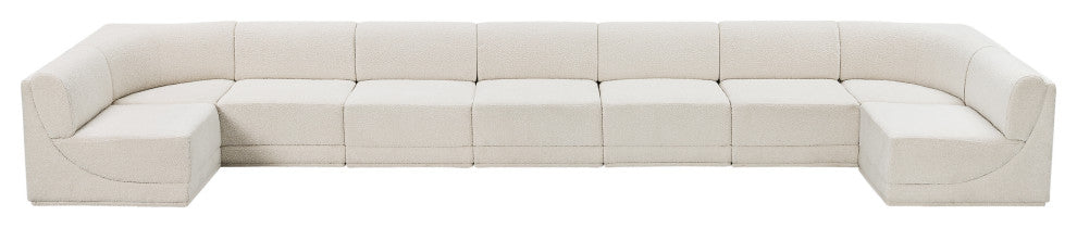 Ollie Black Boucle Fabric U-Shaped Modular Sectional, Cream, 9-Piece: 7 Armless Chair, 2 Corner Chair
