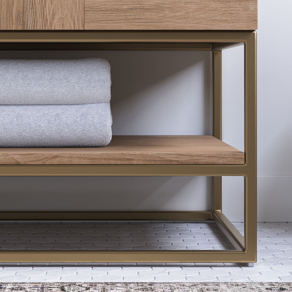 Bahia Bath Vanity, Oak, 36", Brushed Gold Hardware, Single, Freestanding