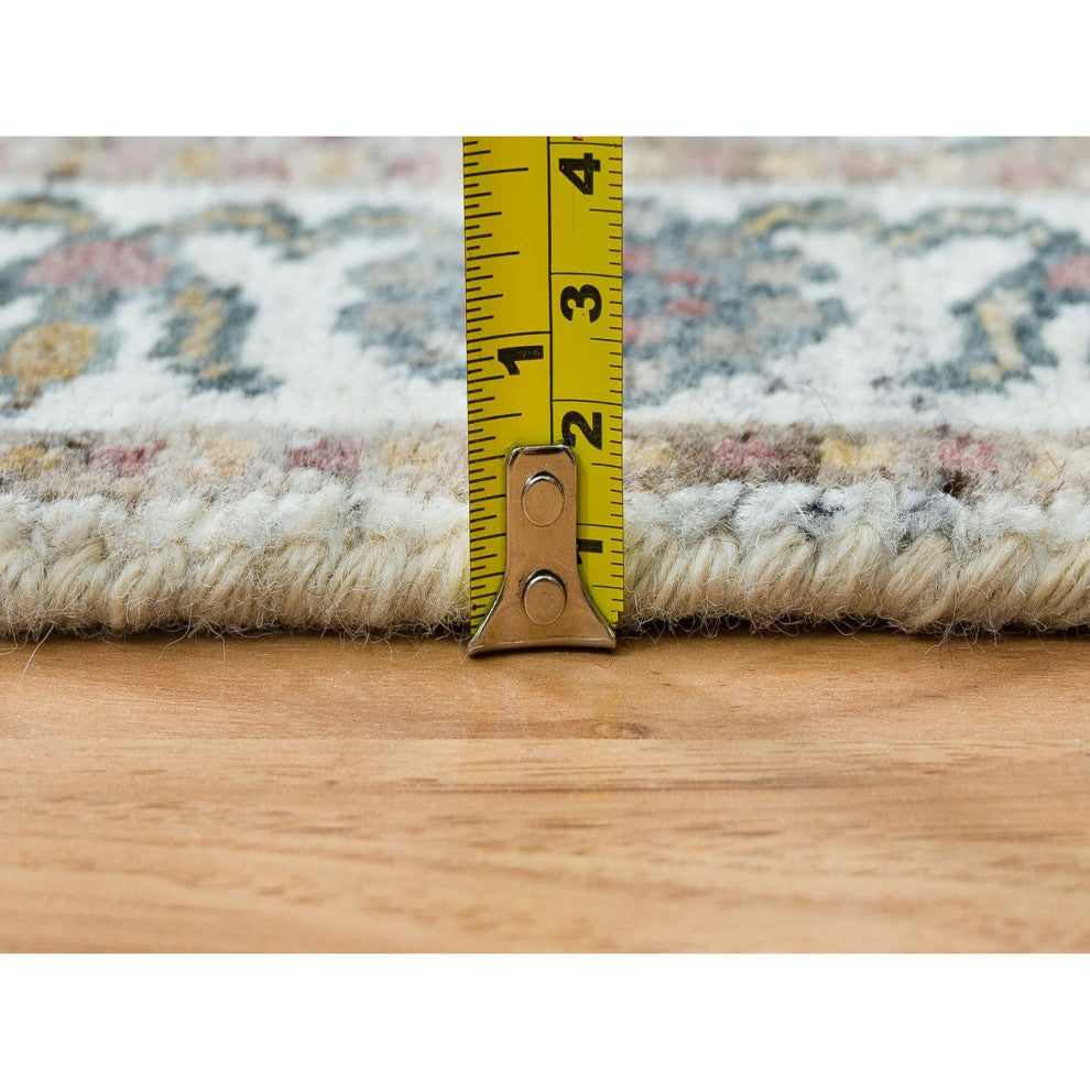 Ivory Wool Hand Knotted Flower Rosettes Border XL Runner Oriental Rug 2'7"x18'