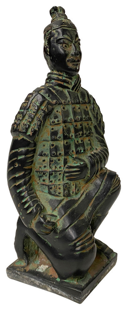 Chinese Black Green Rustic Ancient Artistic Terra Cotta Soldier Figure Hws2453