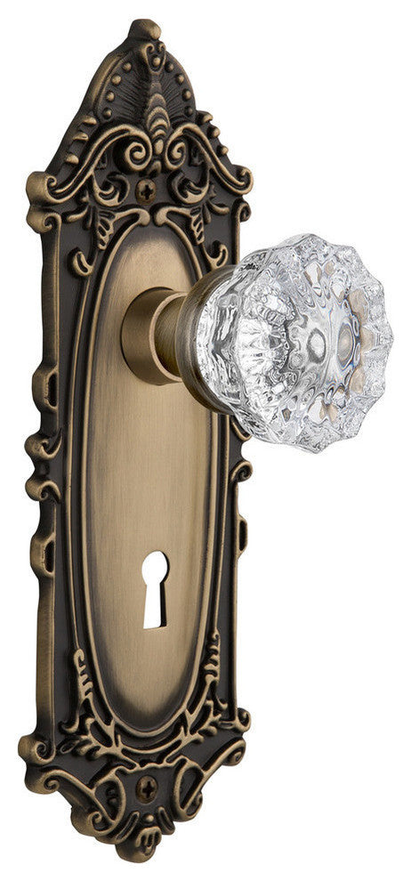 Double Dummy Set With Keyhole, Victorian Plate With Crystal Knob, Antique Brass