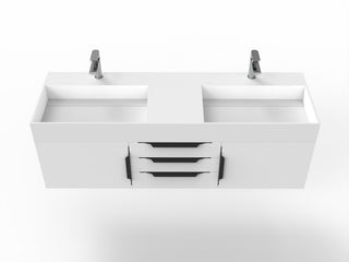 CastelloUSA Amazon 60" Wall Mounted Bathroom Vanity Set, White, White Top, Black Handles