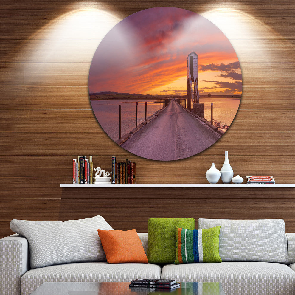 Holy Island Of Lindisfarne Panorama, Bridge Circle Metal Wall Art, 11"