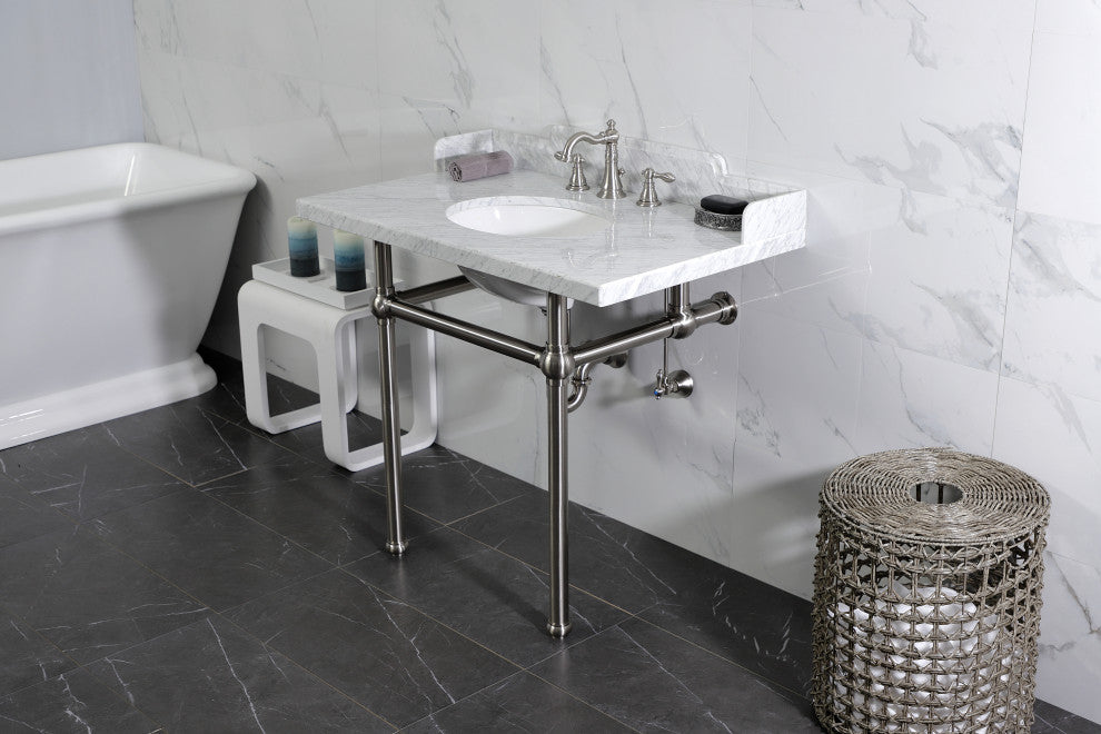 Kingston Brass LMS3630MB8 36" Carrara Marble Console Sink, Legs