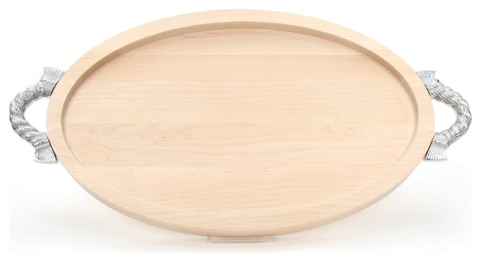 Large Oval Carving Board Trencher with Rope Handles, Maple, 15" x 24"