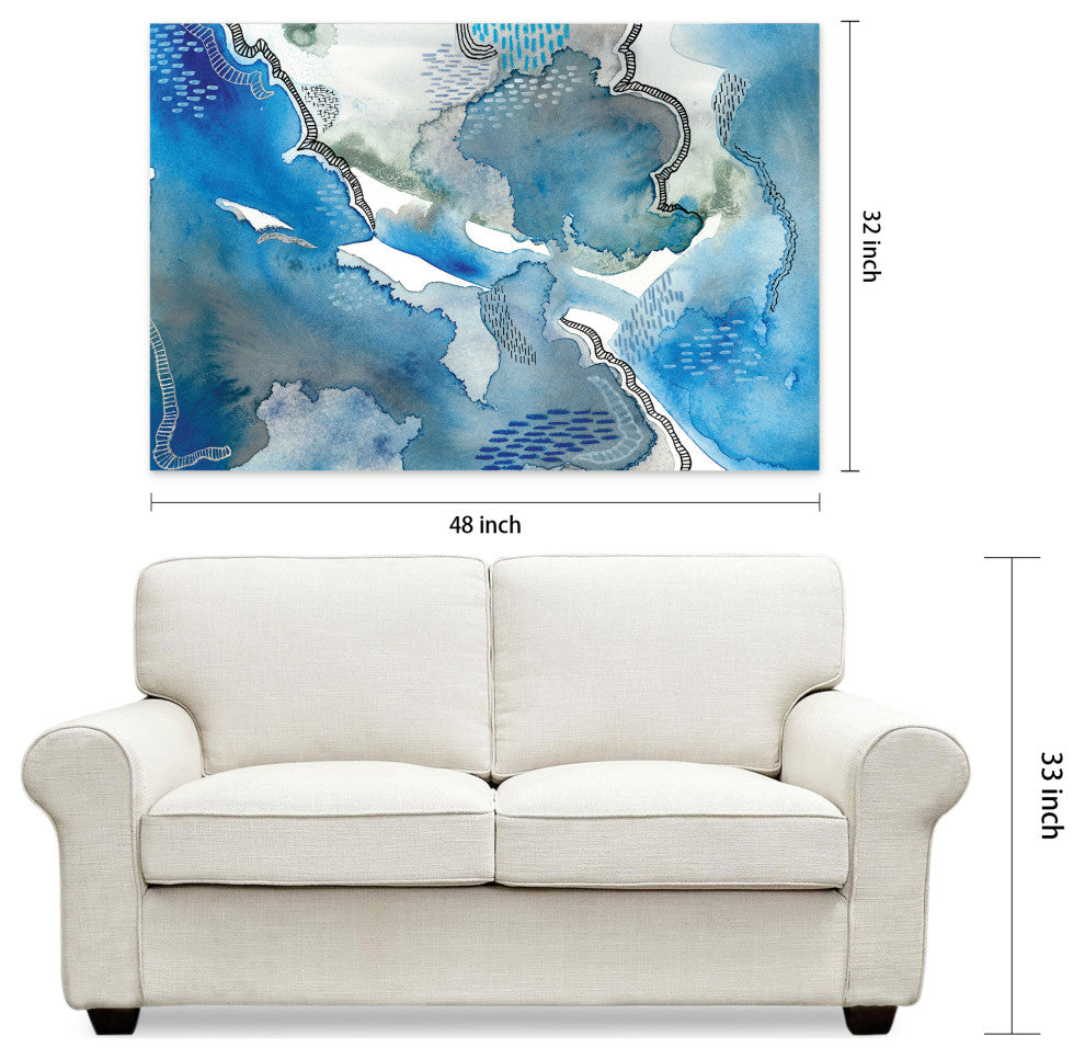 Subtle Blues Abstract Printed Wall Art on Unframed Free Floating Tempered Glass