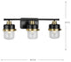 Beckner 3-Light Matte Black Clear Glass Bath Light With Vintage Brass Accents