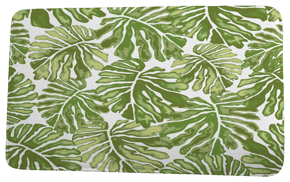 Tropical Resort Palm Leaves Floral Print Bath Mat, Green, 21"x34"
