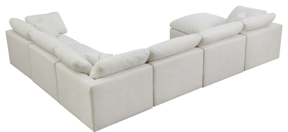 Plush Velvet / Down Standard Comfort 7-Piece U-Shaped Modular Sectional, Cream