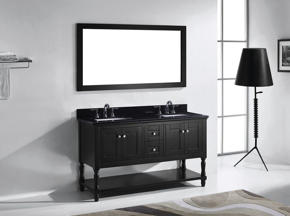 Virtu Julianna 60" Double Bathroom Vanity, Espresso, Faucet and Mirror