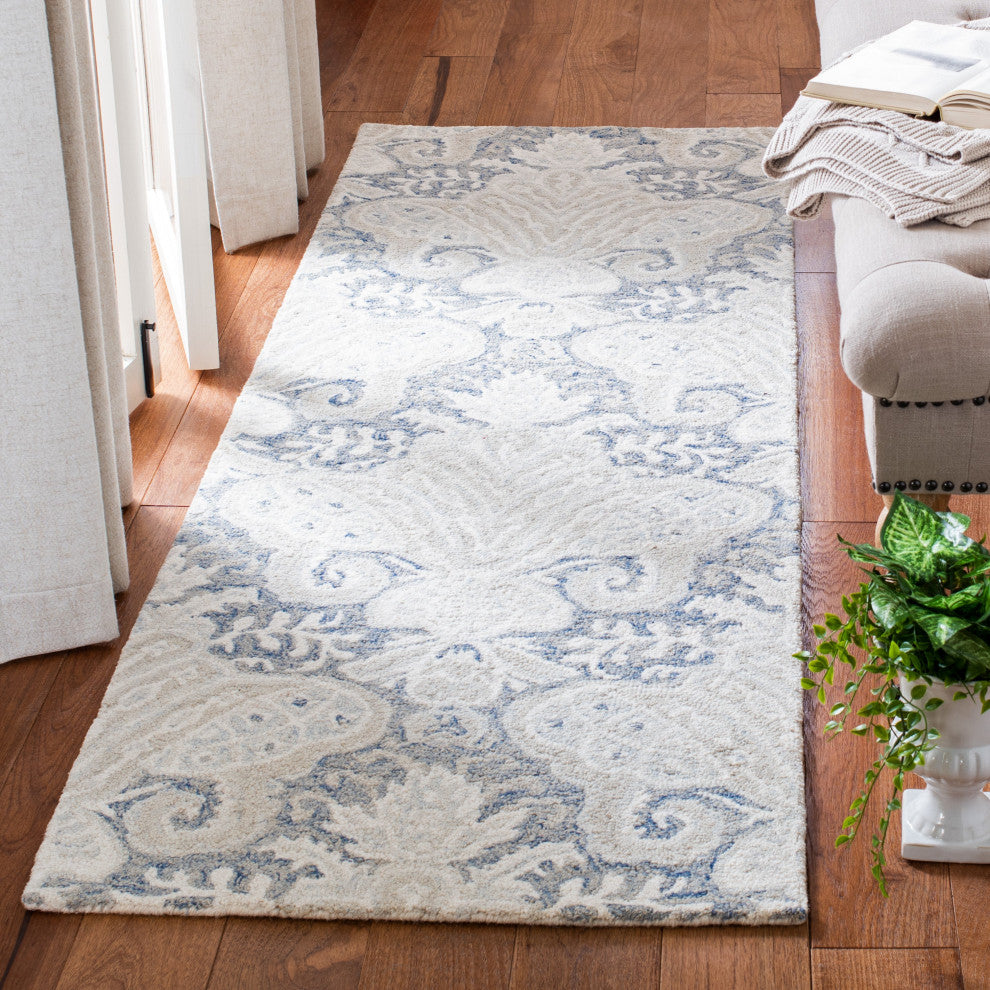 Safavieh Micro-Loop Mlp539M Damask Rug, Blue and Ivory, 8'0"x10'0"