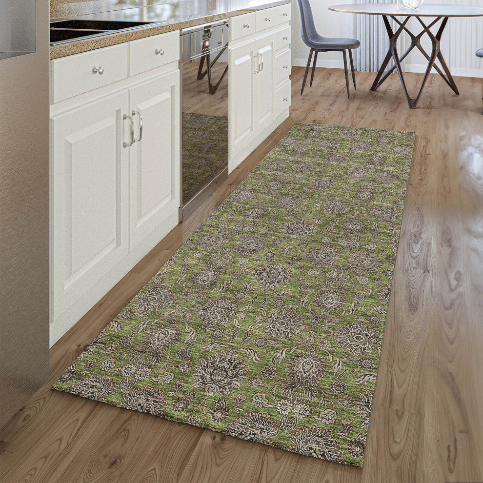 Premium Machine Washable Mayfield AMF702 Olive 2'3" x 7'6" Runner Rug