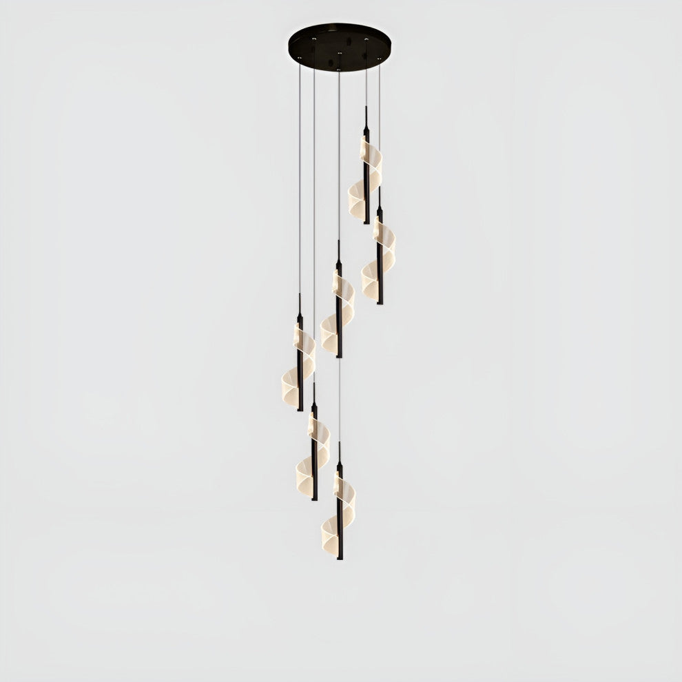 Bonassola | Exceptional Long Spiral LED Pendant Chandelier, Black, 6pcs