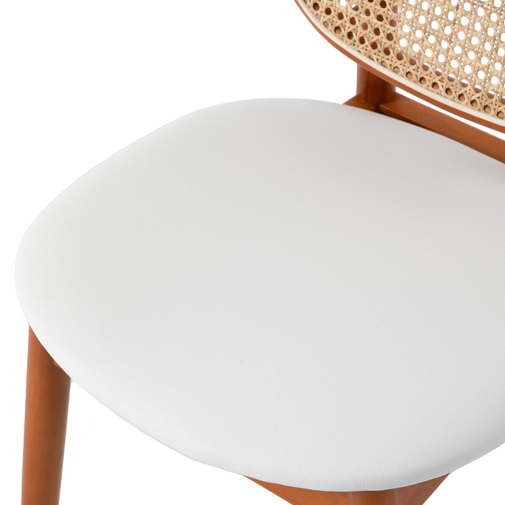 LeisureMod Holbeck Modern Dining Chair with Wood Legs and Wicker Back, White