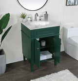 Home Living Vanity with Carrara White Marble Countertop, Green, 24", Single Sink