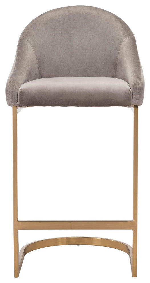 Counter Stool Chair, Faux Vinyl Leather, Steel, Gray, Gold, Cafe Bistro