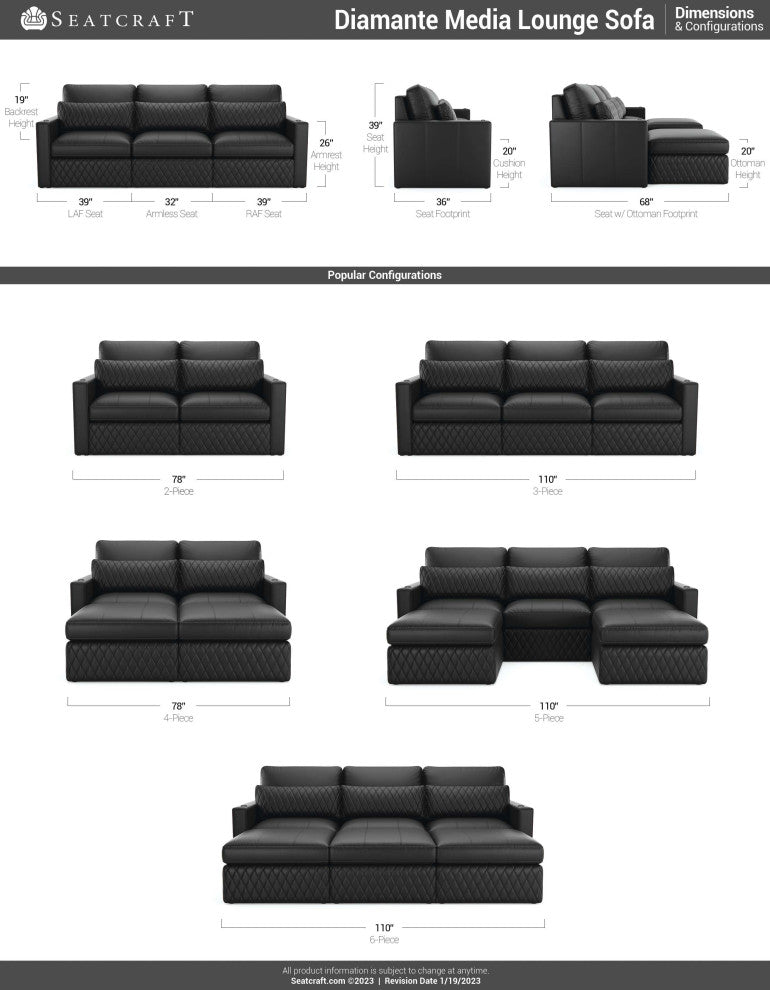 Seatcraft Diamante, Black, 6-Piece Sofa