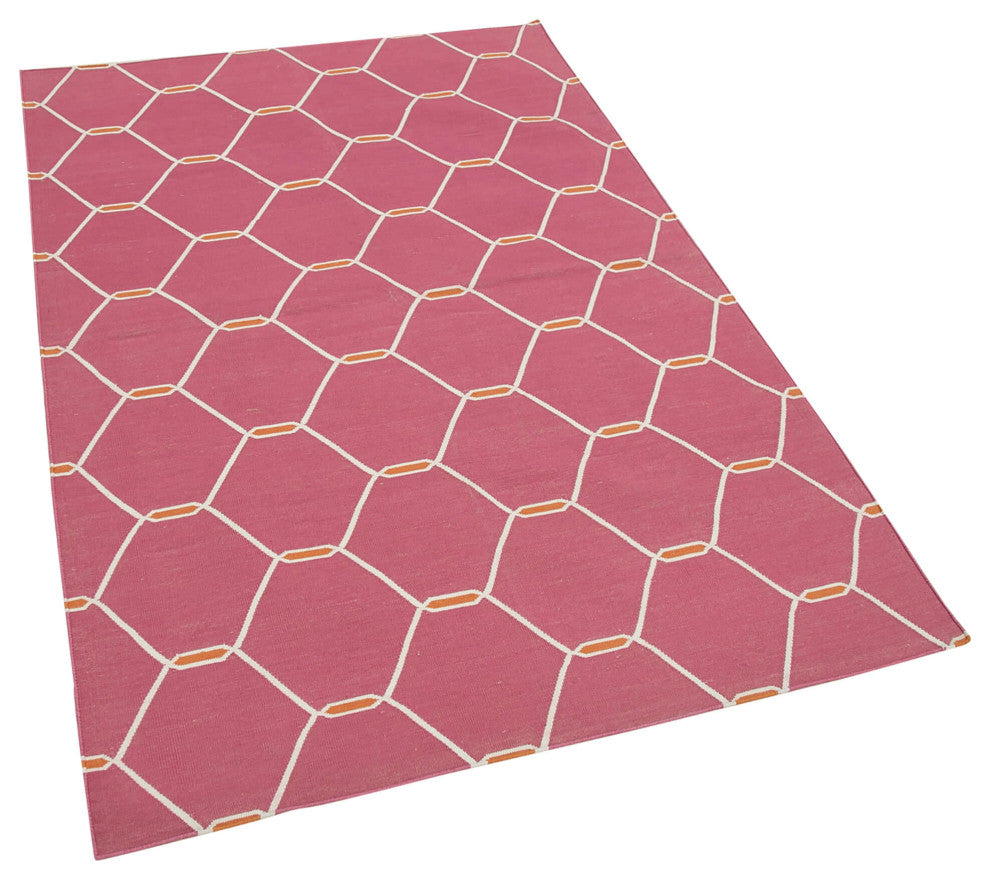 Rug N Carpet - Handmade Wool 3' 7'' x 5' 8'' Modern Design Dhurrie Kilim Rug