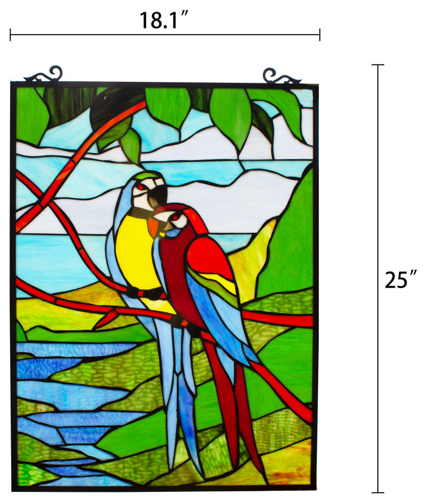 CHLOE Lighting Macaw Love-Birds Tiffany Animal Window Panel