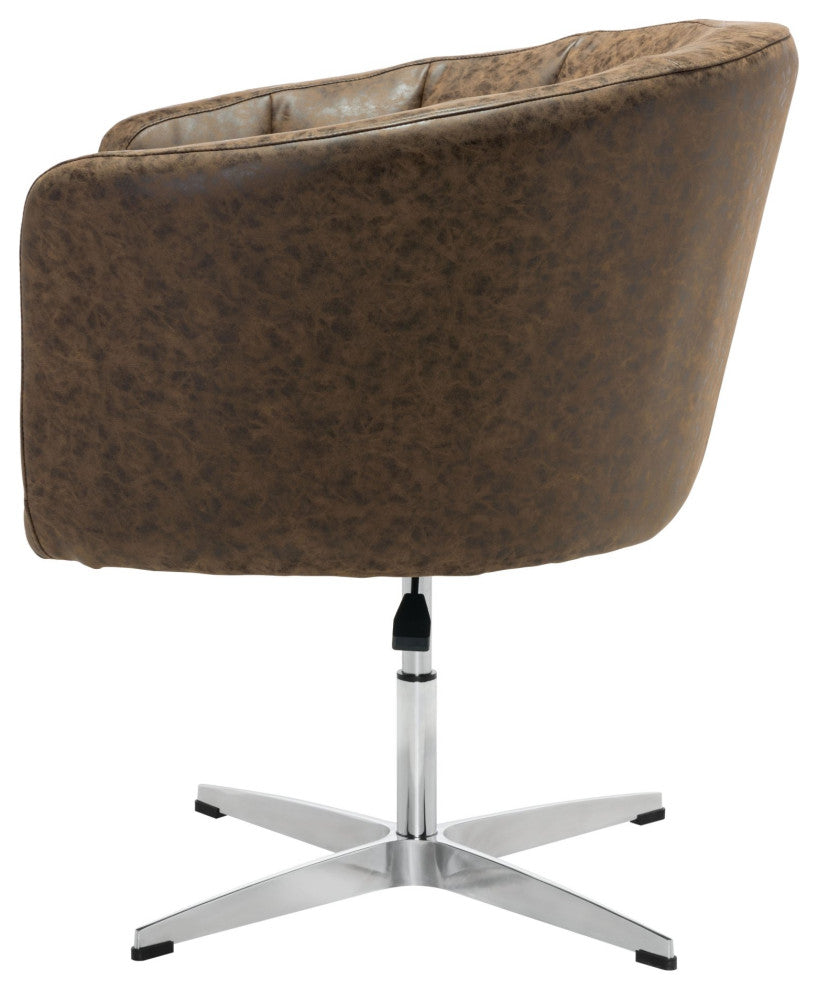 Accent Chair, Faux Vinyl Leather, Steel, Vintage Brown, Silver, Hospitality