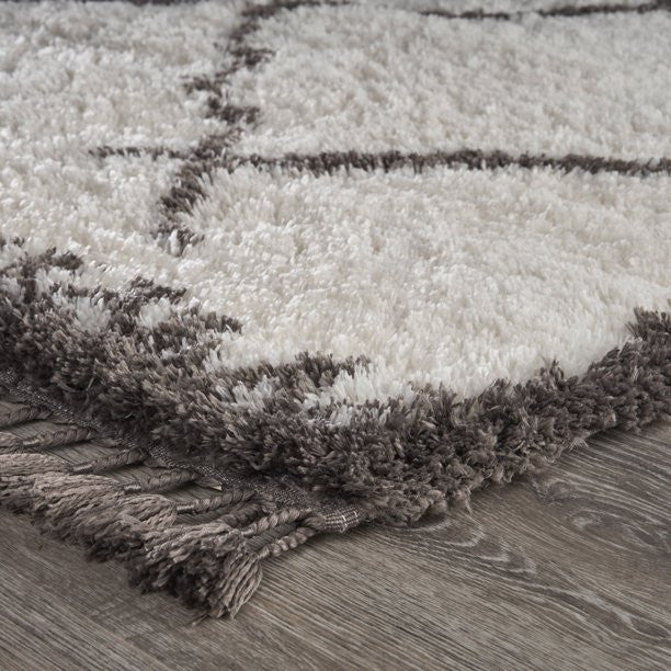 8" x 10" Cream and Gray Geometric Fringe Area Rug