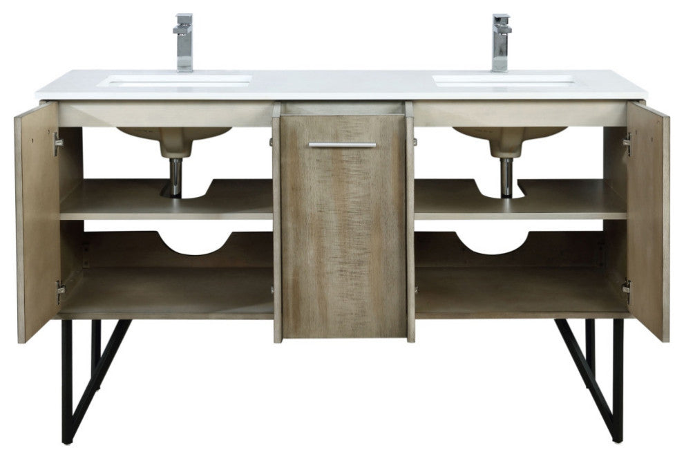 60" Double Bathroom Vanity, & Labaro Brushed Nickel Faucet Set