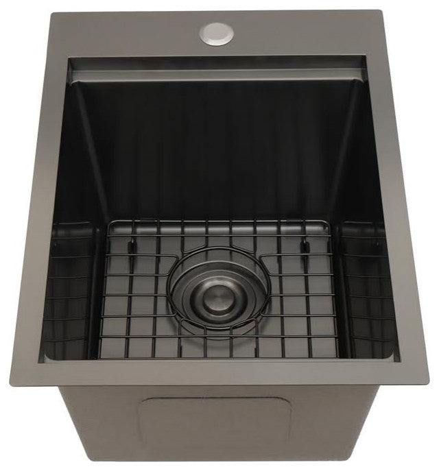 Workstation Top Mount/Drop-in Matte Stainless Steel Sink, Black, 15x20x10