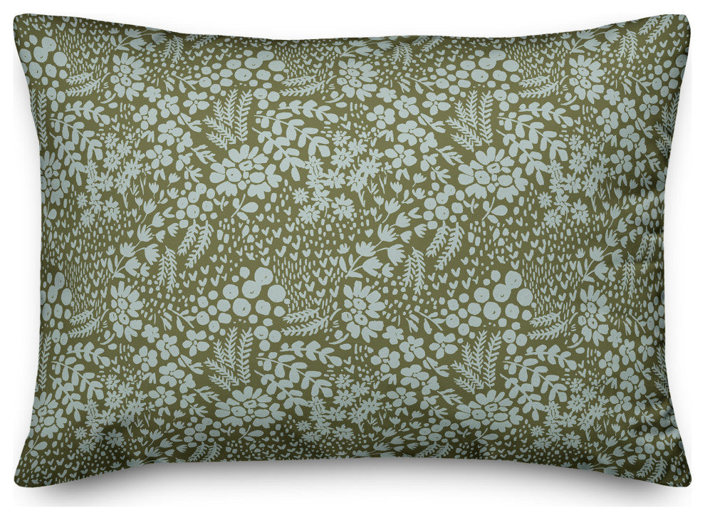Green Dainty Floral 20x14 Spun Poly Pillow