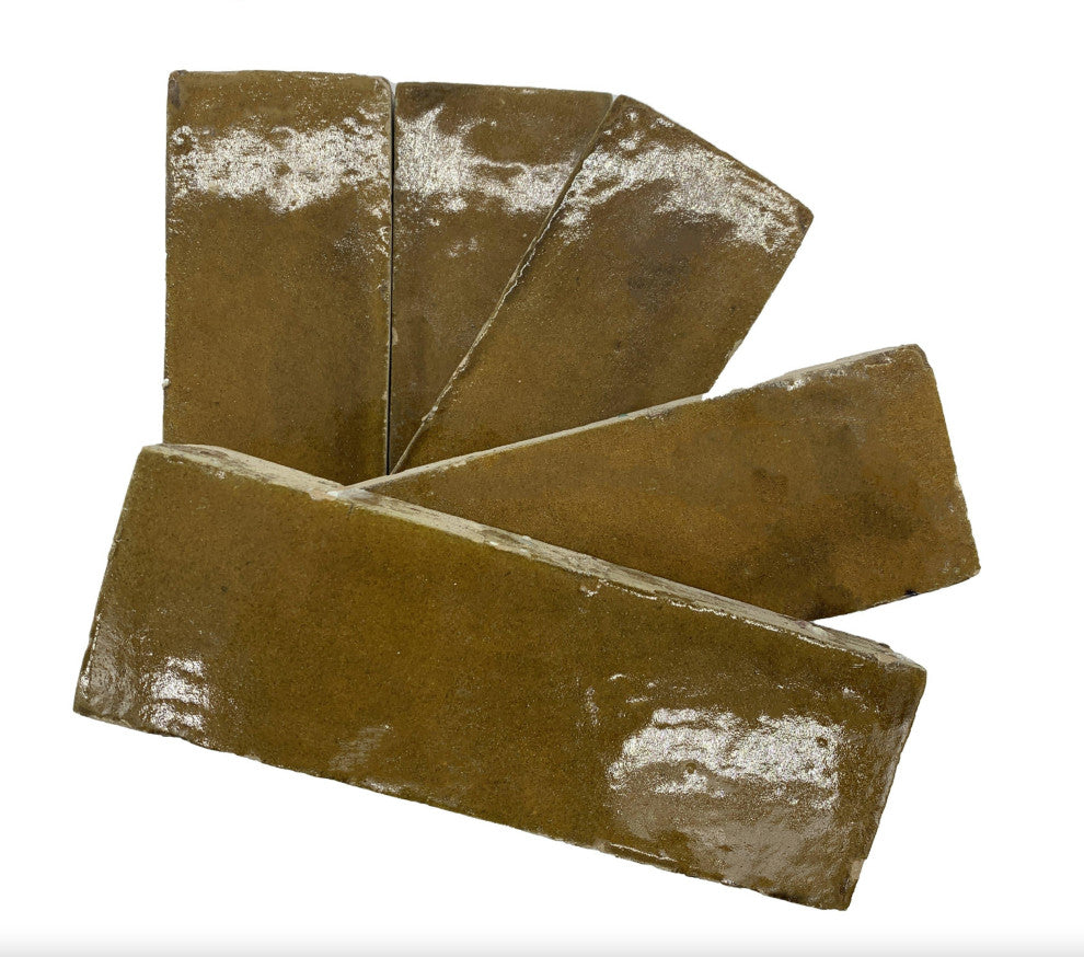 Moroccan Handmade 2x6 Solid Color Zellige Tile, Caramel