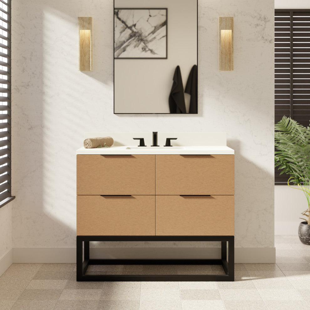 Mia 42" Bathroom Vanity, Blonde, Matte White