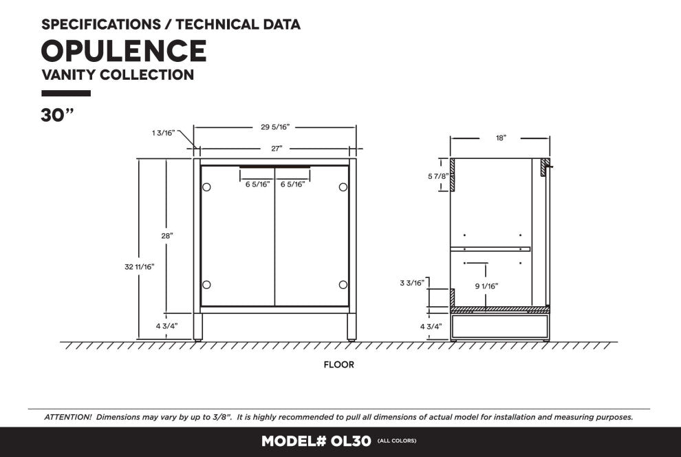 Opulence Bath Vanity, Mint Green, 30", Satin Brass Hardware, White Carrara Top