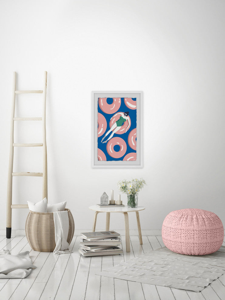 "Floating Pink Donuts" Framed Painting Print, 12"x18"