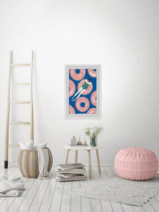 "Floating Pink Donuts" Framed Painting Print, 12"x18"